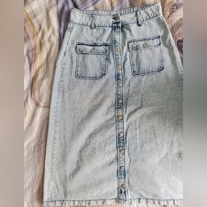 Meli Light Wash Button Front Denim Maxi Skirt